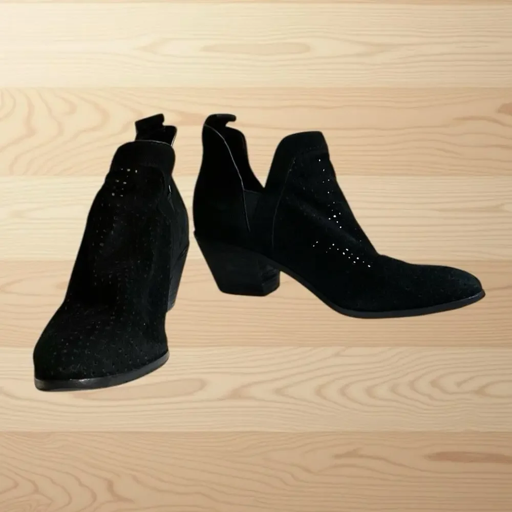 Sigerson‎ Morrison Booties SZ 7 Black Suede Leather Perforated Pattern Slip-on